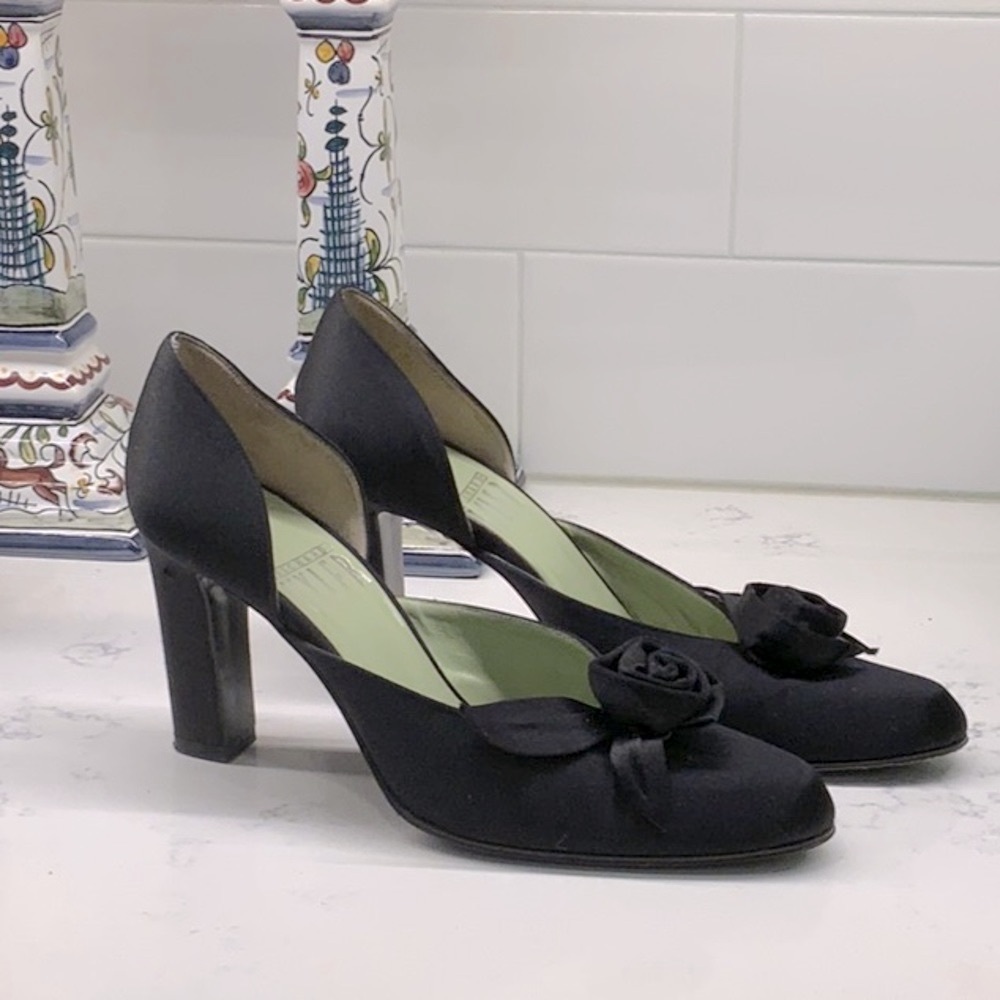 Richard Tyler Vintage Satin Heels w/ Rosette Detail